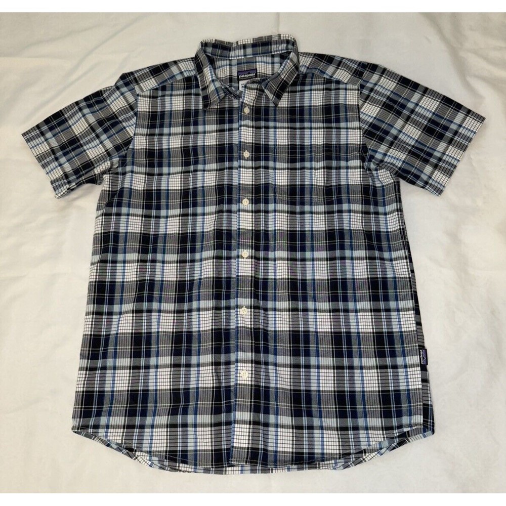 Patagonia Men’s Short Sleeve Button Up Plaid Shirt Casual Cotton Size Large